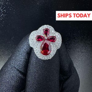 Luxury Oversized Moissanite Diamond Men's Ring – Full Ice 4.77ctw VVS Clarity Hip Hop Fashion Jewelry - Custom Hip Hop Bling Red Sapphire