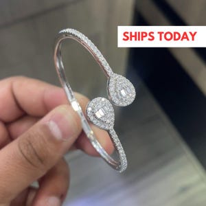Bracciale rigido con diamanti 10K da 1,60 carati, bracciale rigido con diamanti naturali a taglio baguette, bracciale a forma di pera, bracciale rigido con diamanti, bracciale rigido con diamanti impilabili
