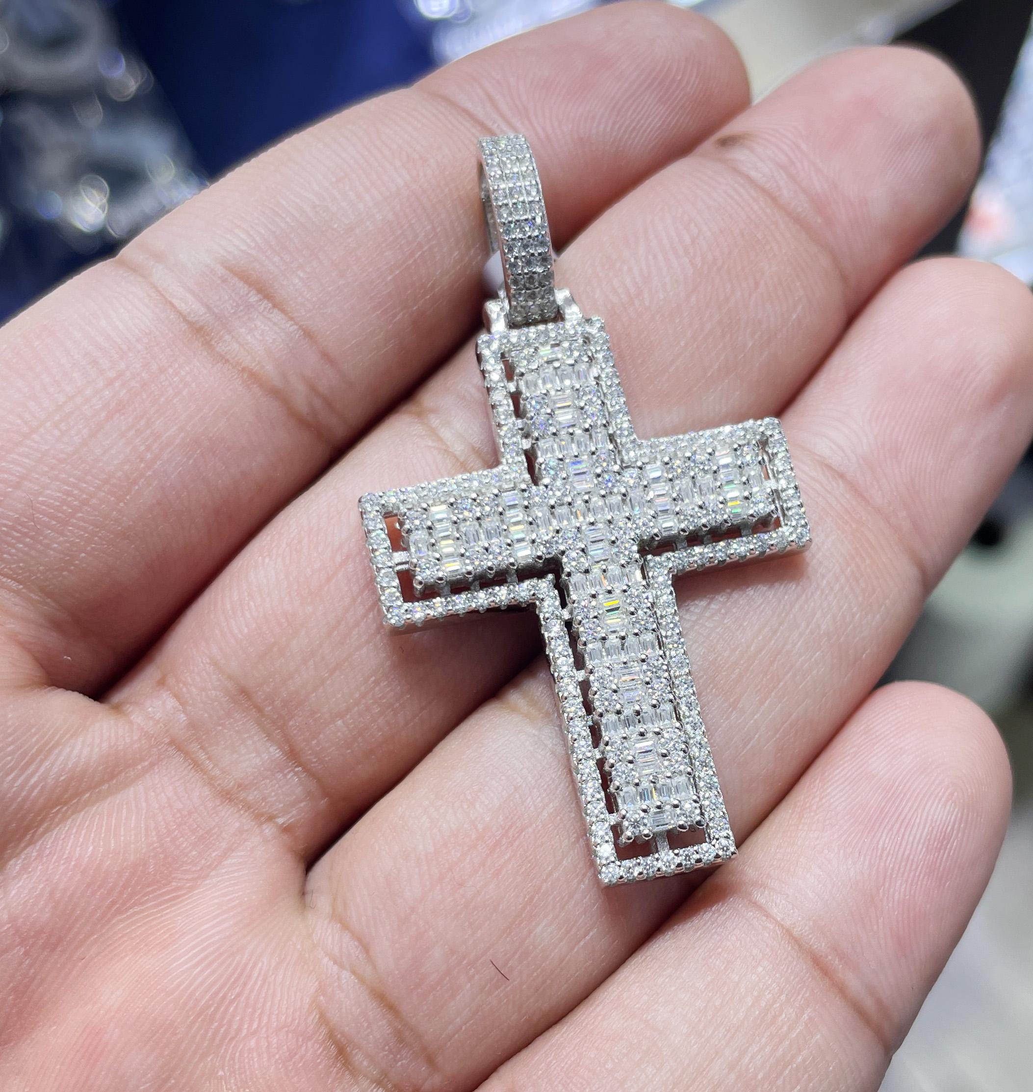 Moissanite Cross Carat VVS D Color 925 Sterling Silver Cross