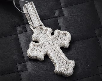 Colgante de cruz de moissanita: 4,6 quilates VVS, joyería de plata de ley estilo hip hop