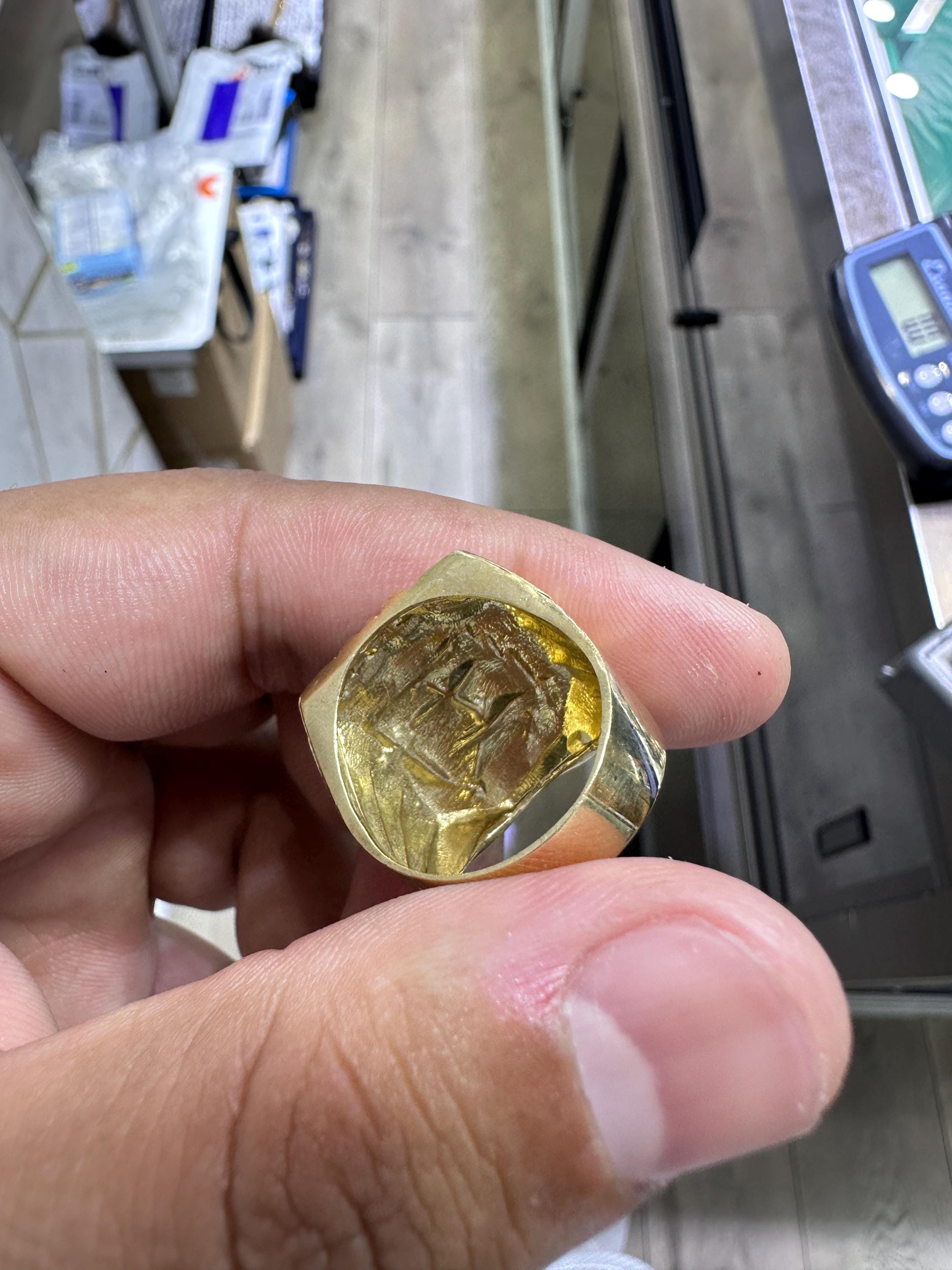 Micro Mosik Vogel Ring 60er Jhre Vintge 14k Gelbgold Großer Runder