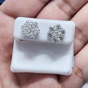 Moissanit Ohrstecker In 925 Silber oder Gelbgold Paar Ohrringe mit Schraubverschluss, Ohrringe für Frauen & Männer, Jubiläumsgeschenk 4.20CTW Blume