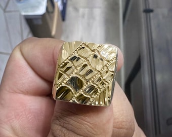 10K Solid Gold Square Nugget Ring - Unisex Statement Jewelry