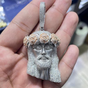 Iced Out Jesus Pendant: 8.94 Carat VVS Moissanite, 925 Silver Enamel Unisex Pendant