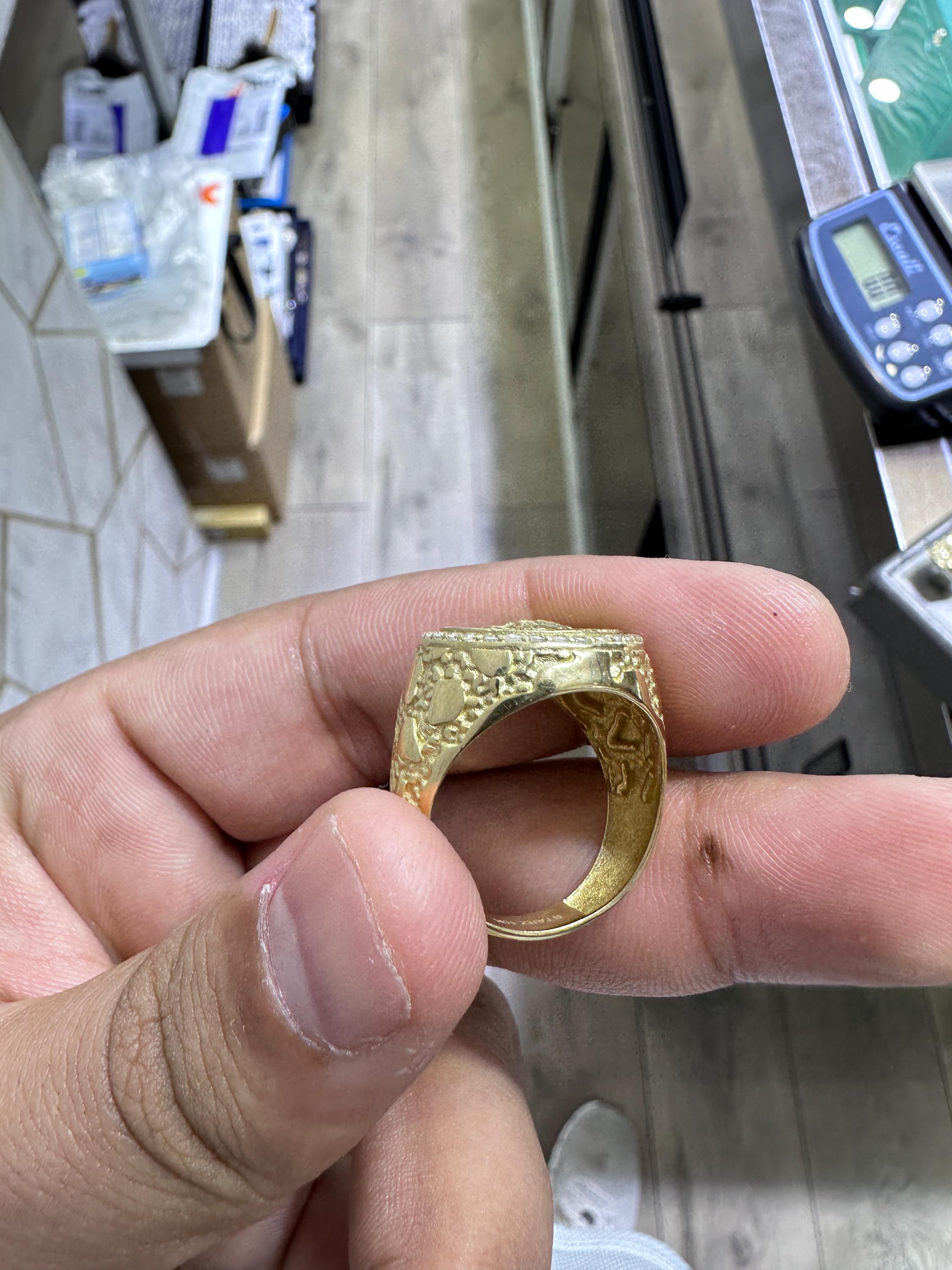 Bague Chevalière Pépite La Cène En Or Massif 10 Carats – Or Jaune, Taille 11, Style Signet