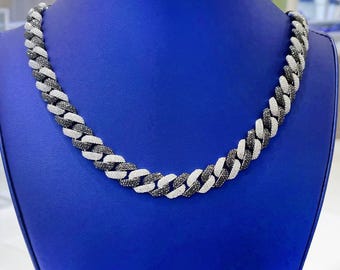 Iced Out Schwarz Zweifarbige Moissanit kubanische Gliederkette - Sterling Silber 12 mm 28 Karat Moissanit Farbe VVS D