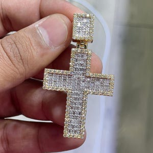 Baguette Round Diamond Cross Pendant: 4.00ctw Natural Diamond, 10K Gold