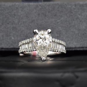 3 Carat Pear Cut Lab Grown Diamond Ring / Pear Shaped Engagement Ring / 3.91 CT Ring / Minimalist Ring / 14K Gold Thin Dainty Ring