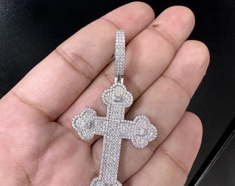 Moissanite Cross Pendant: 2.69ctw VVS D, Sterling Silver Hip Hop Jewelry