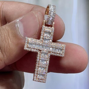 Rose Gold Diamond Cross Pendant: Baguette & Round Diamonds, 1.75ctw