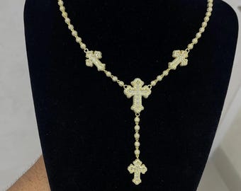 Collar de cruz / Moissanita helada / Plata de ley 925 con acabado en oro amarillo / Collar de moissanita VVS1 de 14,47 quilates / 4 mm - 22 pulgadas - 35,7 g
