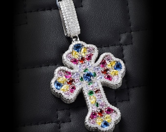 Iced Out Moissanite Cross Pendant: 925 Sterling Silver Hip Hop Jewelry