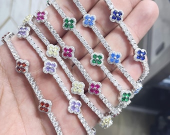 ☆Hei☆ sv925 crystal flowers bracelet HE24FABSW583XXFR Fashion 925Sterling Solid Silver Jewelry Wide Flower