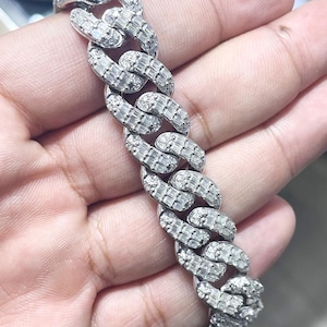 MOISSANITE Baguette Prong Cuban Link Bracelet Chain Necklace Solid 925 Sterling Silver Jewelry  PASSES DIAMOND Tester 17.91 Carat