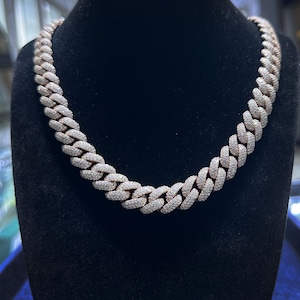 Rose Gold Iced Out Cuban Link Chain MOISSANITE Miami Cuban Link Chain Necklace Solid 925 Sterling Silver, 18&quot; - 22&quot; PASSES DIAMOND Tester!!!