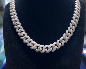 Rose Gold Iced Out Cuban Link Chain MOISSANITE Miami Cuban Link Chain Necklace Solid 925 Sterling Silver, 18&quot; - 22&quot; PASSES DIAMOND Tester!!!