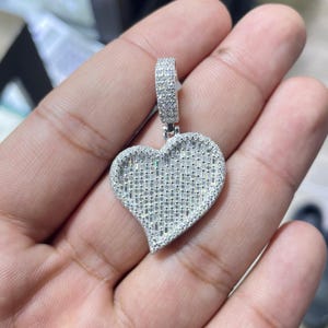 Moissanite Heart Pendant: 925 Sterling Silver Baguette Charm