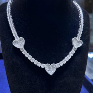 HEART Tennis Iced out Necklace 14k White Gold 16mm 16 18 inch Diamond Iced VVS Lab Moissanites Necklace Baguette