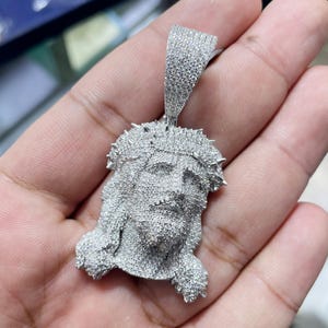 3D Jesus Face Pendant: VVS Moissanite Diamond, Sterling Silver