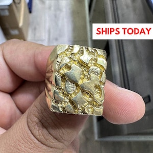 10K Solid Yellow Gold 13.2 Grams Diamond Cut Shine Nugget Band Ring. Men Women