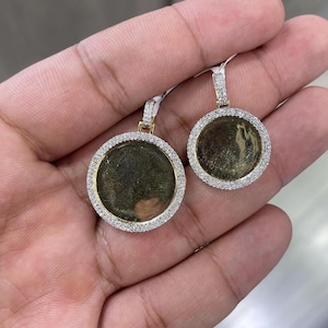 Round Medallion Picture Frame Memory Natural Diamond Charm Pendant Real 10K Yellow Gold