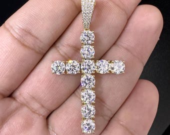 6.6Ct Moissanite Cross Necklace: 10K Gold Diamond Pendant, Unisex