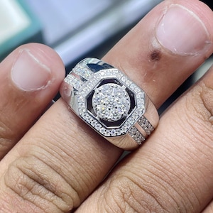 Iced Out Sterling Silver Moissanite Ring: Unisex Statement Jewelry