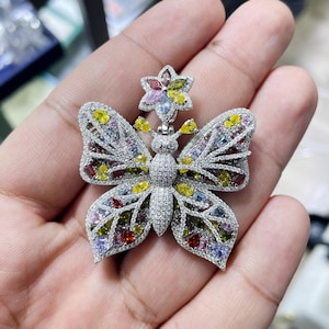 Iced Out Hip Hop Butterfly Pendant, Colored Sapphires , Hip Hop Pendant, Moissanite Pendant, Hip Hop Jewelry, 925 Sterling Silver 4.50 Carat