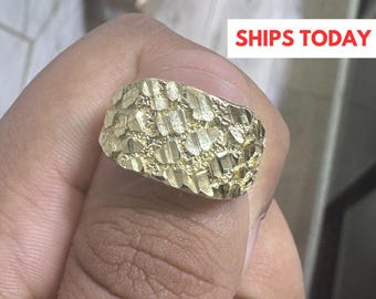 10k Solid Yellow Gold Nugget Ring - Unisex Statement Jewelry