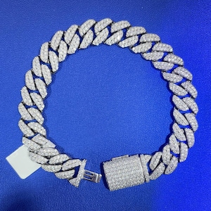Iced Out Moissanite Cuban Bracelet: 7.77 Carats, Sterling Silver
