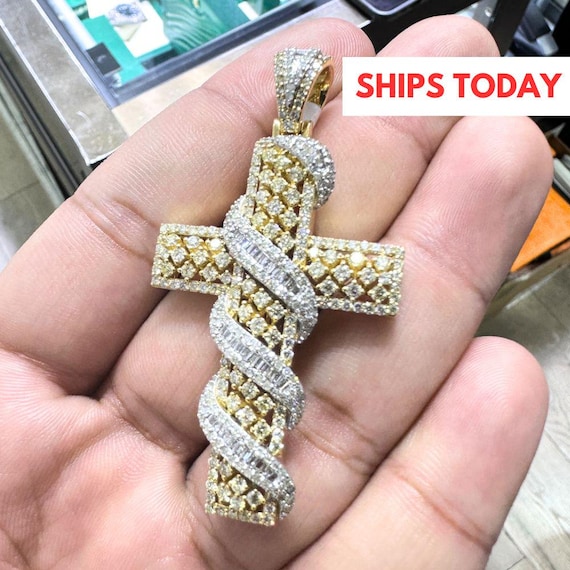 Iced Out Gold Cross Pendant VS SI Natural Diamond 10K Real