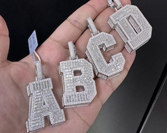 Iced Out Moissanite Initial Pendant Necklace: Custom Letter, 8CTW