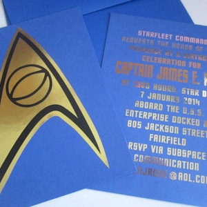 Sci Fi Insignia Gold Foil Custom Greeting Card Blue