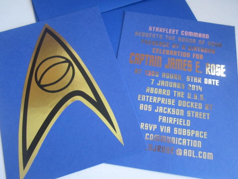 Sci Fi Insignia Gold Foil Custom Greeting Card Blue