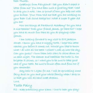 Lettre de la fée des dents personnalisée et cachet de la poste de Fairyland