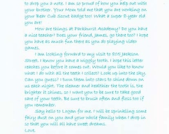 Letter from the Tooth Fairy Personalized  & Postmarked from Fairyland