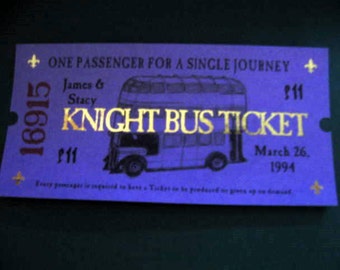 12 Wizarding Purple Bus Ticket Wedding Favors or Save the Date Cards Personalized