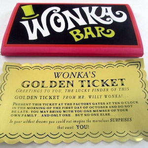 Chocolate Factory Golden Ticket & Candy Bar Prop Replica Set vintage image 5