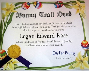 Easter Bunny Trail Deed Personalized Certificate