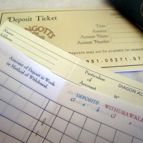 Wizarding Bank Book & Deposit Slips Etsy