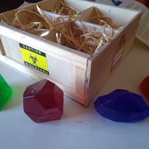 Handmade Green, Red, Yellow, & Blue Kryptonite in Crate Replica Prop