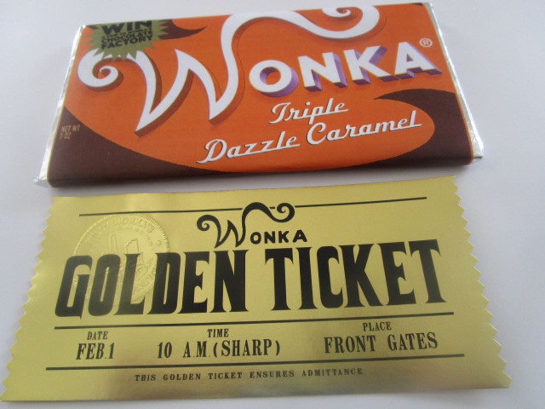 Miniature Wonka Bar Candy Wrapper and Mini Golden Tickets - 48 wrappers and  golden tickets (candy not included)