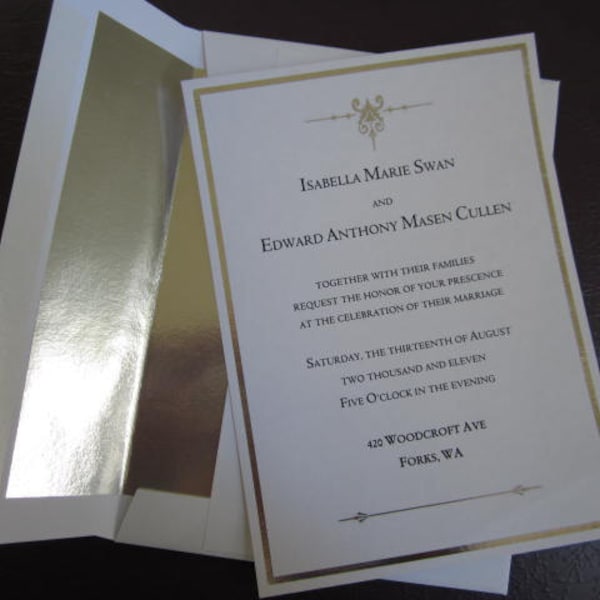 Edward & Bella Silver Foiled Wedding Invitation Prop Replica