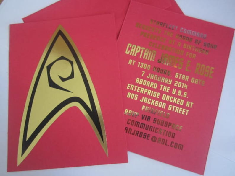 Sci Fi Insignia Gold Foil Custom Greeting Card Red