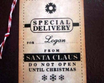 10 Antiqued Personalized Gift Tags from Santa Claus