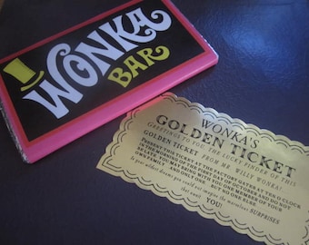 Chocolate Factory Golden Ticket & Candy Bar Prop Replica Set (vintage)