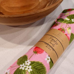 Toalhas de papel de flanela reutilizáveis – estampa de morango em rosa, toalhas de papel ecológicas, presente de cozinha sem desperdício, laváveis à máquina