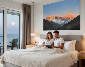 Tela Tramonto sull'Everest/Tela da interno Monte Everest/Decorazione avventura Himalaya/Tela Everest/Stampa artistica da parete del monte Everest