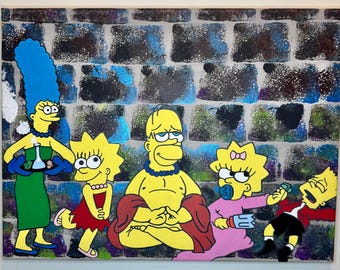 Die Simpsons 'Buddha & The Misfits' Kunst, Original Pop Kultur Gemälde