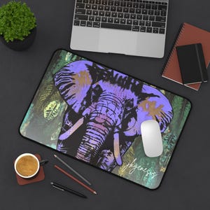 JK Genesis Studio Elephant Artwork Computer Desk Pad - Vibrant Elephant Desk Mat, Colorful Office Decor, Wildlife Lover Gift, Desk Accessory